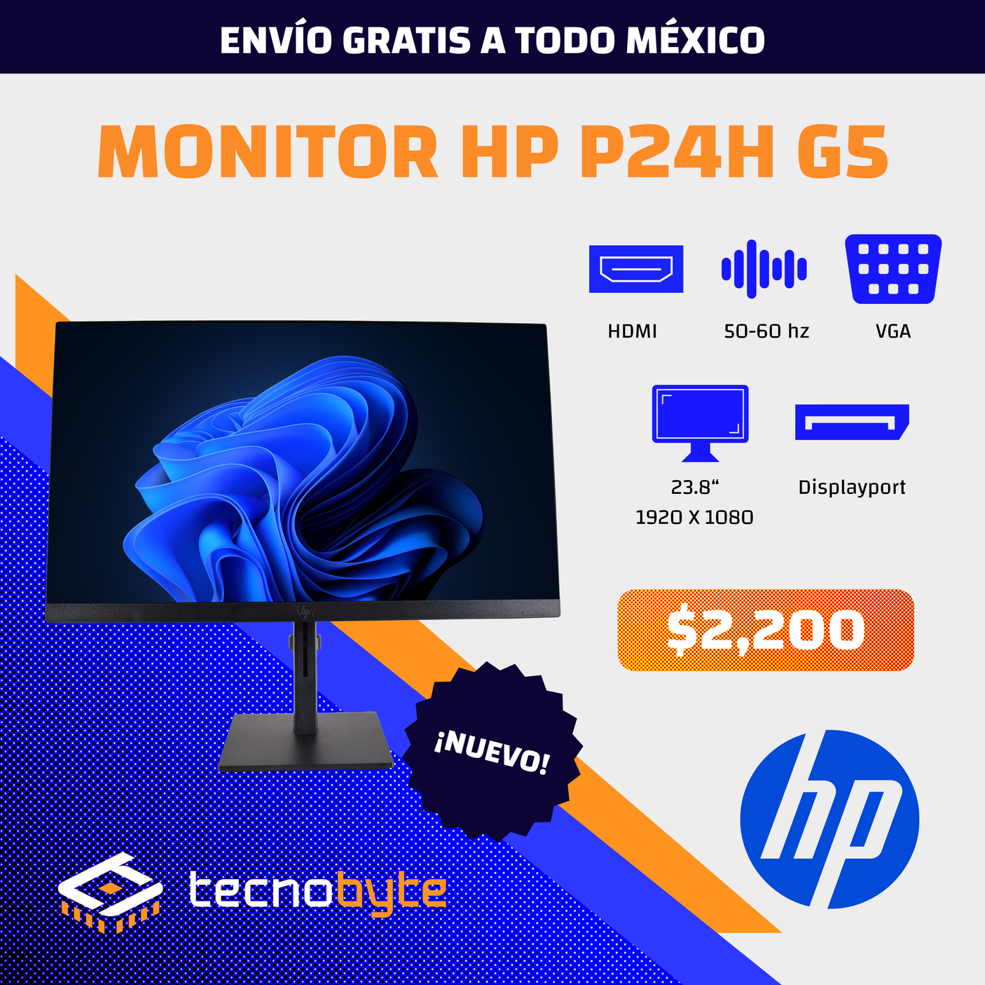 Monitor HP P24v G5 P24 G5 P24v 23.8 Color Negro