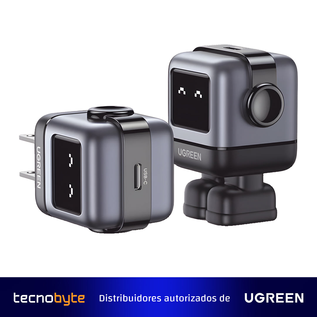 Cargador Ugreen Mini Robot 30W GaN Carga Rápida Pantalla LED