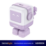 Cargador Ugreen Mini Robot Lila 30W GaN Carga Rápida Pantalla LED