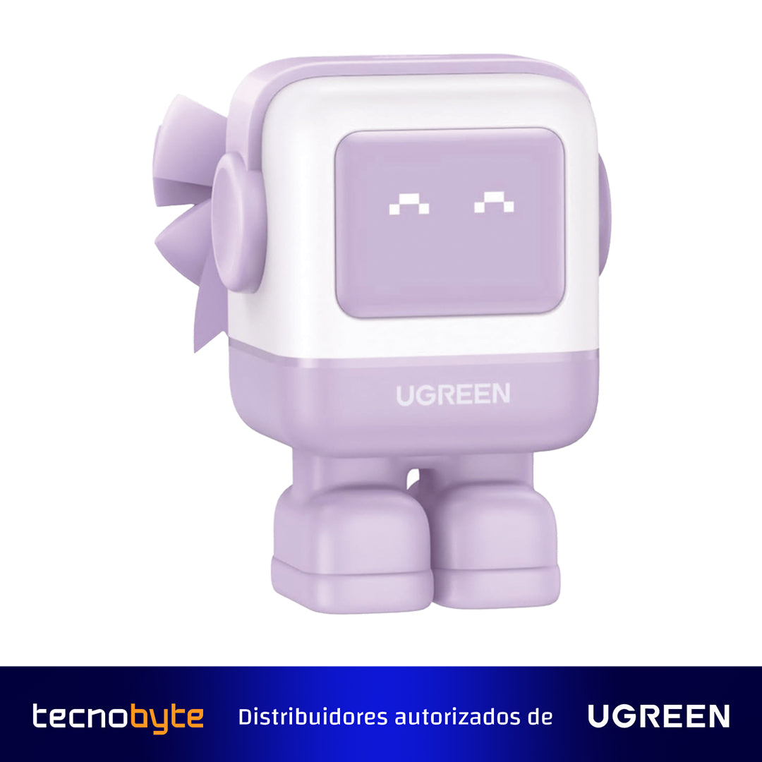 Cargador Ugreen Mini Robot Lila 30W GaN Carga Rápida Pantalla LED