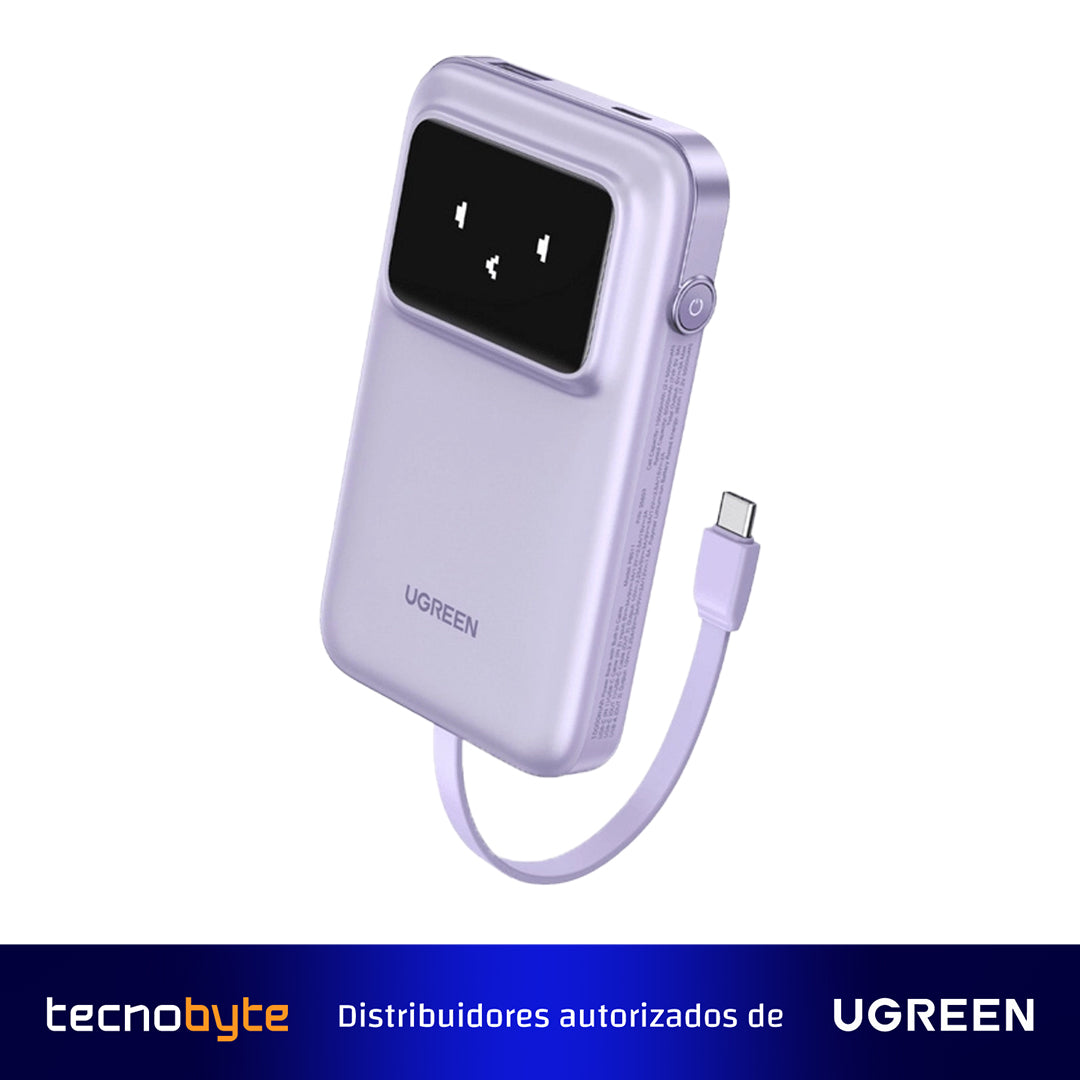 Power Bank Ugreen 10000 mAh con Cable Integrado (Lila)