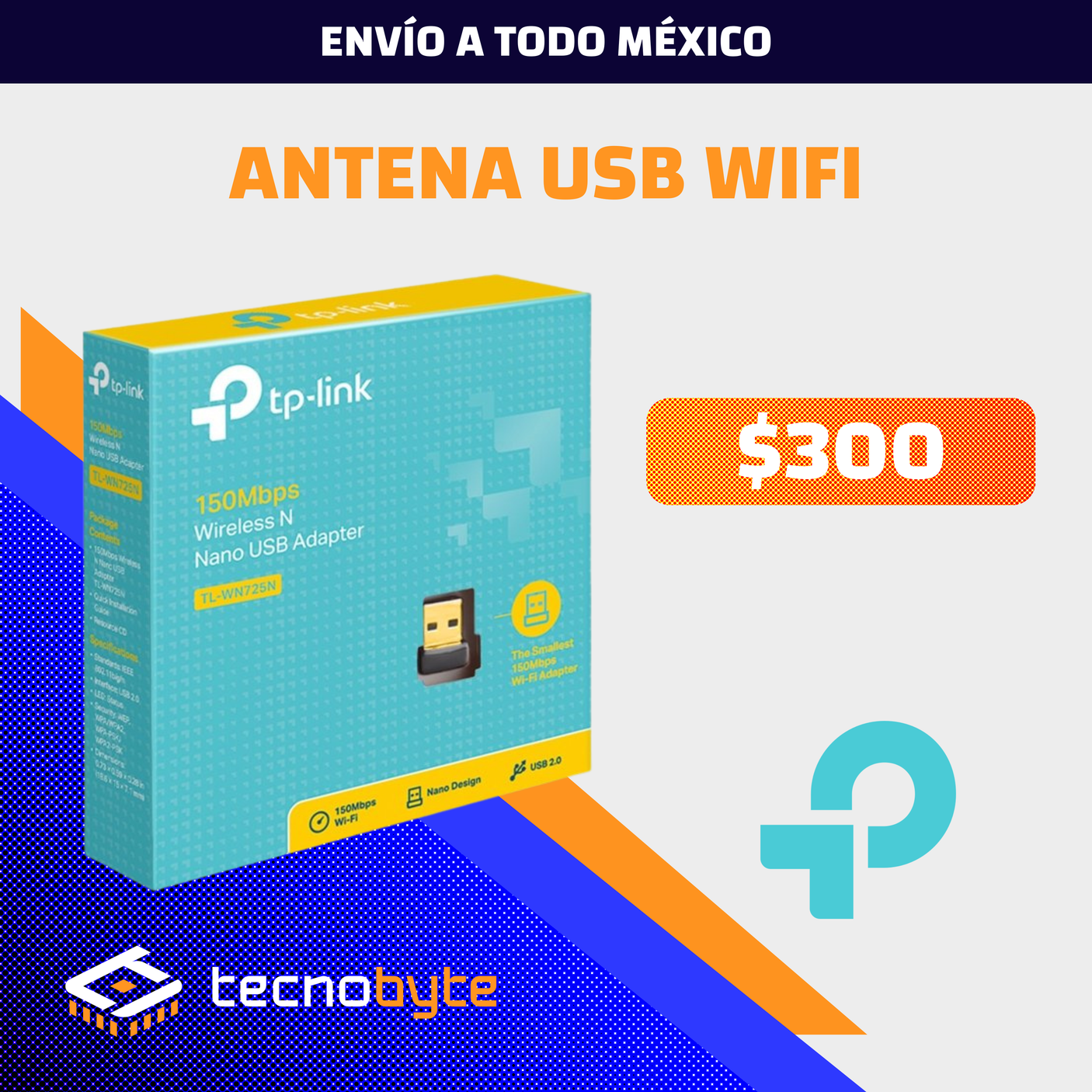 Adaptador USB Inalámbrico N Nano TP-Link TL-WN725N (150 Mbps)
