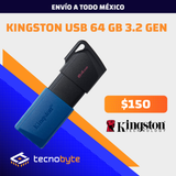 Memoria USB Kingston Exodia 64GB 3.2 Gen 1 Azul - Transferencia Rápida